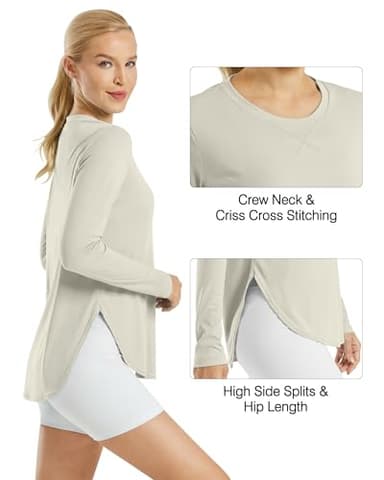 G4Free Workout Shirts for Women UPF 50+ Running Hiking UV Shirts Lightweight Soft Athletic Tee Tops(Mushroom,L) - Image 5