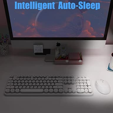 Wireless Keyboard Mouse Combo, 104 Keys Cute White Keyboard with Number Pad & Mouse for Windows, Computer, PC, Notebook, Laptop (White) - Image 7