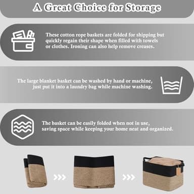 Goodpick Woven Storage Baskets for Organizing, 18" x 14" x 12" Wicker Laundry Basket for Shoes,Towel, Blanket Basket for Living Room, Toy Baskets Storage Kids with Handles - Image 7
