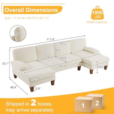 Karl home U-Shape Sectional Sofa Couch 111" Modern 4-Seat Sofa with Chaises Chenille Fabric Upholstered Covertible Couch with Wood Grain Legs for Living Room, Reception Room, Apartment, Beige - Image 2
