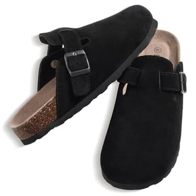 KIDMI Women's Genuine Suede Clogs Cork Footbed Sandals Leather Mules Potato Shoes with Arch Support Black 44 (Size 12) - Image 3