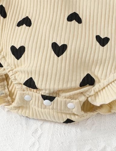 Fullfamous Infant Baby Girl Clothes Outfits Romper Spring Summer Clothing Onesie Bodysuit Jumpsuit ropa de bebe niña Ecru with Heart 0-3 Months - Image 5