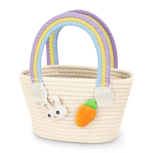Dulsaera Easter Basket, Baby Easter Basket with Handle for Easter Eggs Hunt, Empty Easter Baskets for Kids Girl, Yellow - Image 1