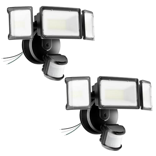 Olafus 75W Motion Sensor Outdoor Light, 2 Pack LED Security Light 7000LM, 6500K Exterior Motion Flood Light with 3 Adjustable Heads, for Outside Garage, Yard, Patio, IP65 Waterproof, Black - Image 1
