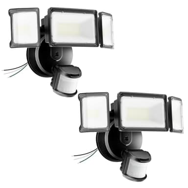 Olafus 75W Motion Sensor Outdoor Light, 2 Pack LED Security Light 7000LM, 6500K Exterior Motion Flood Light with 3 Adjustable Heads, for Outside Garage, Yard, Patio, IP65 Waterproof, Black - Image 1