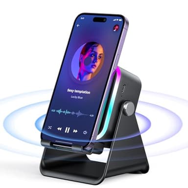 Induction Speaker with Phone Stand 5 in 1 Wireless Induction Bluetooth Audio for iPhone Android Phone Speakers Amplifier with Rechargeable Colorful Light, Birthday Gifts for Men Women Teens (Black) - Image 1
