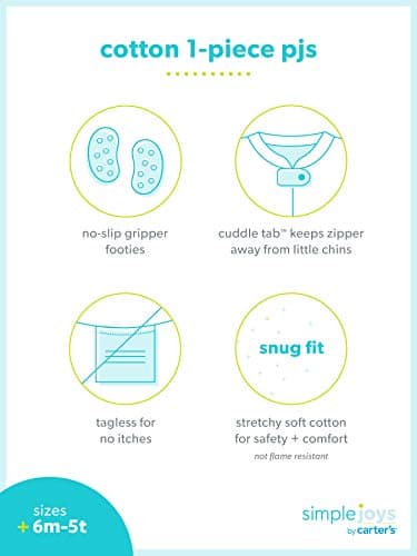 Simple Joys by Carter's Baby Boys' 3-Pack Snug Fit Footed Cotton Pajamas, Blue Firetruck/Grey Stripe/White Dinosaur, 18 Months - Image 4