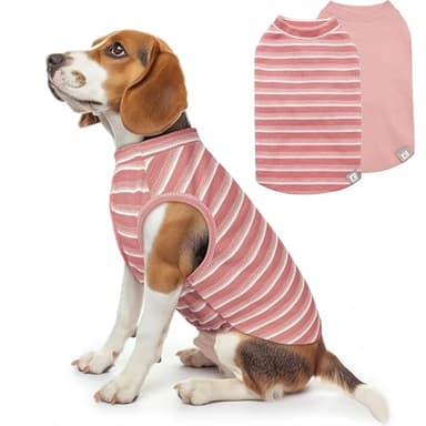 KYEESE 2Pack Waffle Dog Shirts Stretchy T-Shirts Lightweight Tank Top Sleeveless Striped Vest Breathable Pet Tee, XX-Large, Pink+Striped - Image 1