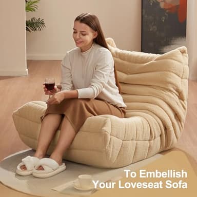 Bean Bag Chairs for Adults Giant Bean Bag Chair Memory Foam BeanBag Chair Big Bean Bag Sofa with Filler Faux Fur Fireside Beanbags Lazy Sofa for Living Room Bedroom Dorm Office (Khaki Teddy) - Image 6