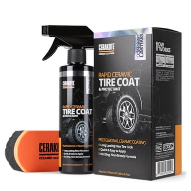 CERAKOTE Rapid Ceramic Tire Coat – Showroom New Tire Shine – Deep Tire Black Finish – Lasts Up to 10x Longer – No Sling, Non-Greasy Ceramic Tire Coating for Car, Truck & SUV – Easy Application (10oz) - Image 1