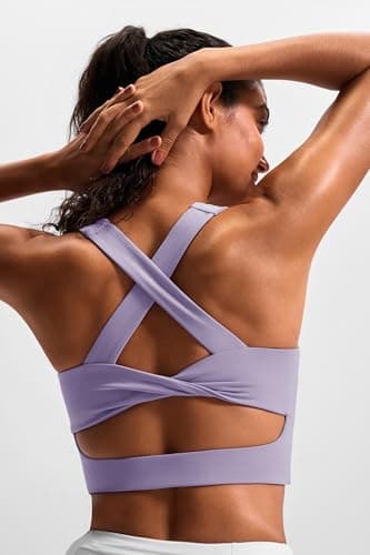 JOYSPELS Sports Bras for Women Extra Comfort Criss-Cross Back Padded Workout Tops for Women Medium Support Light Purple - Image 4