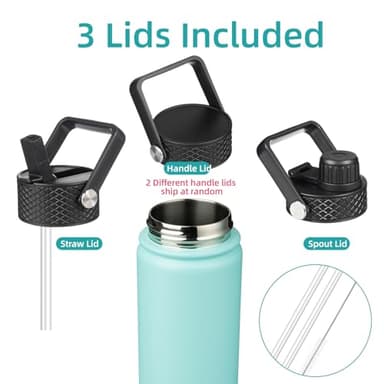 Konokyo Insulated Water Bottle 24oz Stainless Steel Sport Bottles with 3 Lids,Turquoise - Image 3
