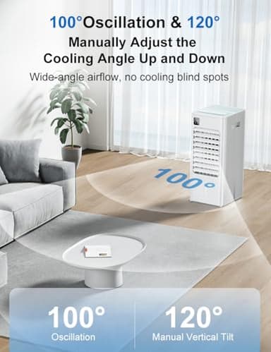 AIRTHRYL Smart Portable Air Conditioners, 3-IN-1 Evaporative Air Cooler, Quiet Operation, 1-12H Timer for Auto Shut-off, 5 Modes & 3 Fan Speeds, Removable Water Tank - Image 5