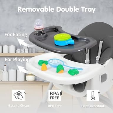 Baby High Chair, 6 in 1 Convertible High Chairs for Babies and Toddlers with 5-Point Safety Harness,Foldable High Chair for Space-Saving, Adjustable Dining Tray,Backrest & Height,Easy to Clean Surface - Image 3