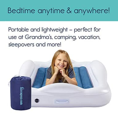 hiccapop Inflatable Toddler Travel Bed with Safety Bumpers [4-Sided] | Portable Toddler Bed for Kids | Toddler Air Mattress | Kids Air Mattress - Navy Blue - Image 2