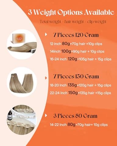 Sunny Hair Clip in Hair Extensions Straight Human Hair Clip in Extensions Remy Clip in Hair Extensions Real Human Hair Extensions Clip ins Light Brown Highlights Blonde 16inch #10/60 - Image 9