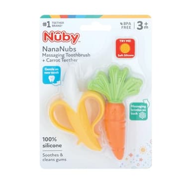 Nuby NanaNubs Banana Massaging Toothbrush and Carrot Teether - (2 Pack) Baby Teething Toys for 3+ Months - Image 8