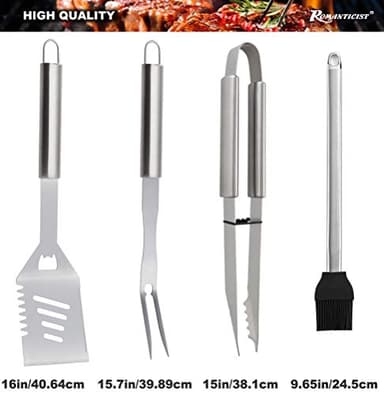 ROMANTICIST 20pcs Heavy Duty BBQ Grill Tool Set in Case - The Very Best Grill Gift for Father's Day and Christmas - Professional BBQ Accessories Set for Outdoor Cooking Camping Grilling Smoking - Image 2