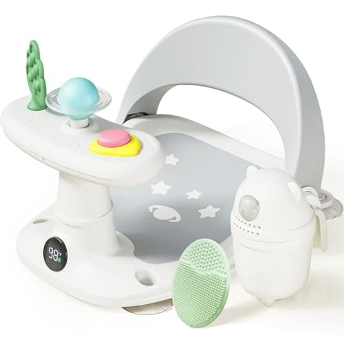 Babygreat Baby Bath Seat for Babies 6 Months & Up Bath Seats for Babies Sitting Up Non-Slip Infant Bathtub Chair with Suction Cups & Water Thermometer for Toddlers Sitting Up, Easy to Clean (Gray) - Image 1