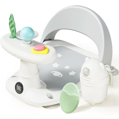 Babygreat Baby Bath Seat for Babies 6 Months & Up Bath Seats for Babies Sitting Up Non-Slip Infant Bathtub Chair with Suction Cups & Water Thermometer for Toddlers Sitting Up, Easy to Clean (Gray) - Image 1