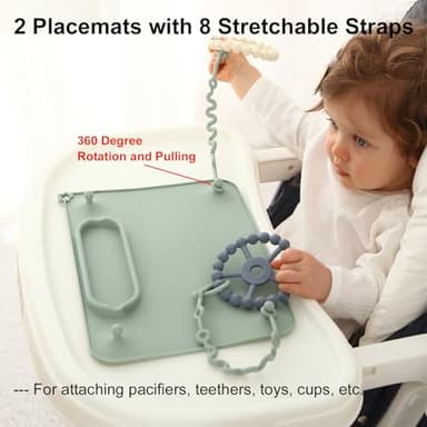 2 Pack Baby Silicone Mat, with Suction Base and 8 Stretchable Straps, Seposeve Baby Placemats, Activity Mat for Infants to Toddlers, Keeps Babies Essentials Off The Floor, Green Blue - Image 5