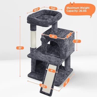 Yaheetech Cat Tree for Indoor Pets, 36in Tower Condo w/Extra Large Perch, Scratching Posts, Board, Dangling Ball, Play Structure for Kittens & Adult Cats - Image 3