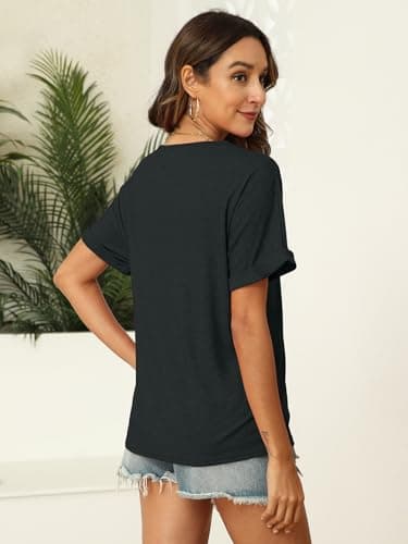 EyMuse 2 PCS Women's Short Sleeve V Neck Tops Casual Summer T Shirts Ladies Basic Tees Fashion Soft Comfortable Tunic,Multicolor+Black,XXL - Image 2