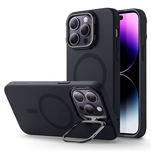 ESR for iPhone 14 Pro Max Case,Compatible with MagSafe Silicone Case with Stand, Military-Grade Protection, Built-in Camera Stash Stand, Magnetic Phone Case, Cloud Series,Black - Image 1