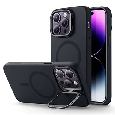 ESR for iPhone 14 Pro Max Case,Compatible with MagSafe Silicone Case with Stand, Military-Grade Protection, Built-in Camera Stash Stand, Magnetic Phone Case, Cloud Series,Black - Image 1