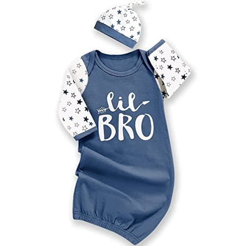 AMAWMW Newborn Baby Boy Little Brother Sleeper Gown Stars Long Sleeve Nightgown Pajamas Gifts Stuff Essential Outfit - Image 1