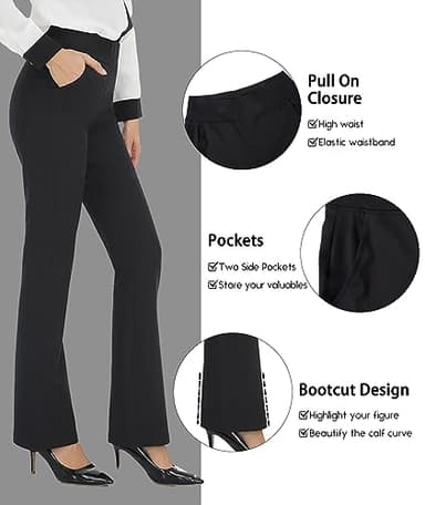 Agenlulu High Waisted Dress Pants for Women Bootcut Elastic Waist Pull On Black Work Slacks for Women Business Casual Trendy - Image 5