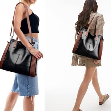 Large women tote bag: Leather handbag purse for ipad books phone - shoulder satchel with strap adjustable for girls ladies females - Image 5