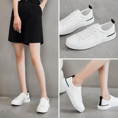 Womens Canvas Shoes Low Cut Canvas Sneakers Walking Running Shoes(N.White,US8) - Image 6