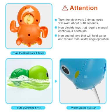 Bath Toys, Cute Swimming Turtle Baby Bath Toys for Toddler 1-3, Water Pool Floating Wind Up Toys for 1 Year Old Boy Girl Gifts, Infant Toddlers Kids Bathtub Toys, 3 Pack - Image 4