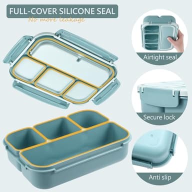 Bento Box Adult Lunch Box for Men Women, Bento Lunch Box for Kids Boys Girls School, Lunch Containers for Adults with 4 Compartments, Utensil Set, Sauce Container, Muffin Cup, Green - Image 4
