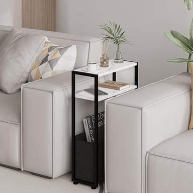 Leomonio Thin Side Table, Narrow Side Table with Fabric Basket, Narrow Table for Small Spaces, Thin Bedside Table for Living Room, Bedroom - Image 4