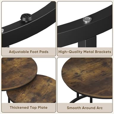 Smuxee Rustic Nesting Coffee Table Set of 2, 27.6" Round Coffee Table Wooden Marble Pattern with Adjustable Non-Slip Feet, Industrial End Table for Living Room Bedroom Balcony - Image 4