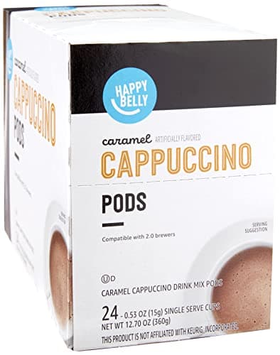 Amazon Brand - Happy Belly Cappuccino Coffee Pods Compatible With K Cup Brewers, Light Roast, Caramel Flavored, 24 Count, 12.72 ounce (Pack of 1) - Image 1