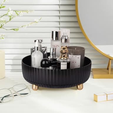 Anyoifax Makeup Perfume Organizer Tray 360 Degree Rotating Lazy Susan Skincare Lotion Organizer Spinning Cosmetics Storage for Dresser, Vanity, Bathroom Countertop, Large Black - Image 2