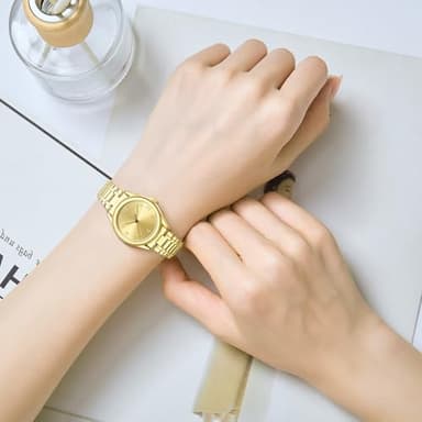 HOLSTOUR Watches for Women Easy Reader Watch with Stainless Steel Expansion Band, Gold Analog Dial 30M Resistant (6.10in-6.80in) - Image 6