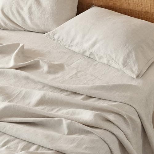 Bedsure Linen Sheets - Twin Size Sheets, Blend from Linen Cotton Bedsheets, Breathable Cotton Bedsheets, Gifts for All Seasons, 3 Pieces, Linen - Image 1