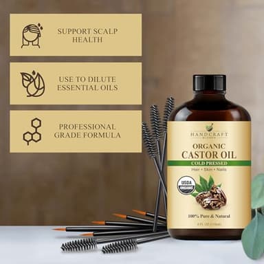 Handcraft Blends Cold-Pressed Organic Castor Oil in Glass Bottle with Lash Brushes - 4 Fl Oz - 100% Pure and Natural - Premium Grade Carrier Oil for Hair Growth, Eyelashes and Eyebrows - Hair and Body - Image 5