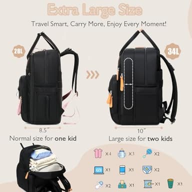 LORADI 18 Pockets Large Diaper Bag Backpack with Waterproof Pockets and Stroller Buckle, Convertible Baby Bag (XL Black, Extra Large) - Image 2