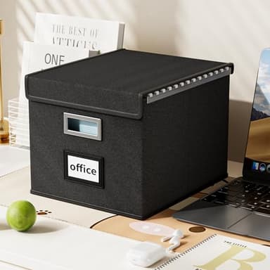Huolewa Upgraded Portable File Organizer Box, Large Linen Hanging Office Document Storage Box with Lid - Black, Collapsible Filing & Storage Boxes for Office/Decor/Home - 14.9 x 12.59 x 10.8 inch - Image 5