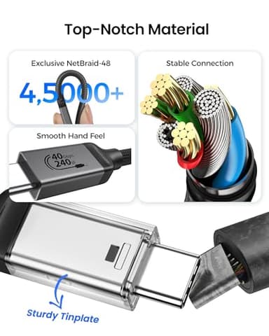 Silkland USB 4 Cable [USB-IF Certified] for Thunderbolt 4 Cable 3.3FT, 40Gbps Data Sync, 8K/5K@60Hz, 240W, USB C Thunderbolt Cable 1M, Compatible for MacBook, SSD, iPhone 17/16, Docking, eGPU, Monitor - Image 6