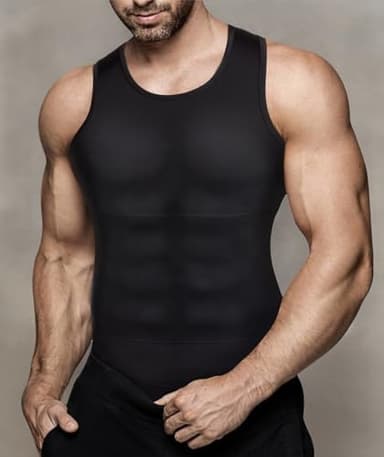 Mens Compression Shirt Slimming Body Shaper Vest Workout Tank Tops Abs Abdomen Undershirts(Black, L) - Image 7