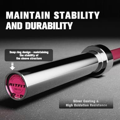 RITFIT Olympic Barbell 4ft/4.8ft/6ft - 2 Inch Weight Bar for Strength Training, Weightlifting, Squat, Deadlift, Bench Press, Curl, Overhead Press - 350lbs/500lbs Capacity 6FT Pink - Image 4