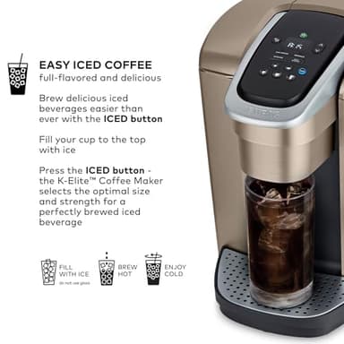 Keurig K-Elite Single Serve K-Cup Pod Coffee Maker, with Strength and Temperature Control, Iced Coffee Capability, 8 to 12oz Brew Size, Programmable, Brushed Gold - Image 4