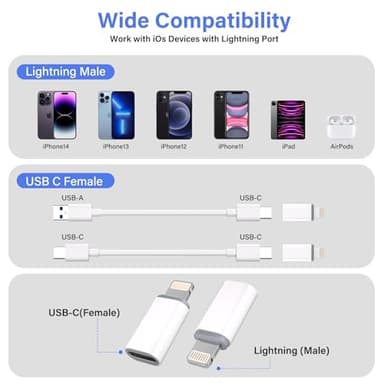 USB C Type C to Lightning Adapter MFi Certified 4 Pack 27W Fast Charging Support Data Sync,Lightning to USB Type C Cable Adapter for iPhone/iPad/for Airpods,with Anti-Lost Loop,Not for Audio/OTG - Image 6