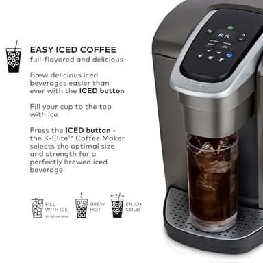 Keurig K-Elite Single Serve K-Cup Pod Coffee Maker, with Strength and Temperature Control, Iced Coffee Capability, 8 to 12oz Brew Size, Programmable, Brushed Slate - Image 5